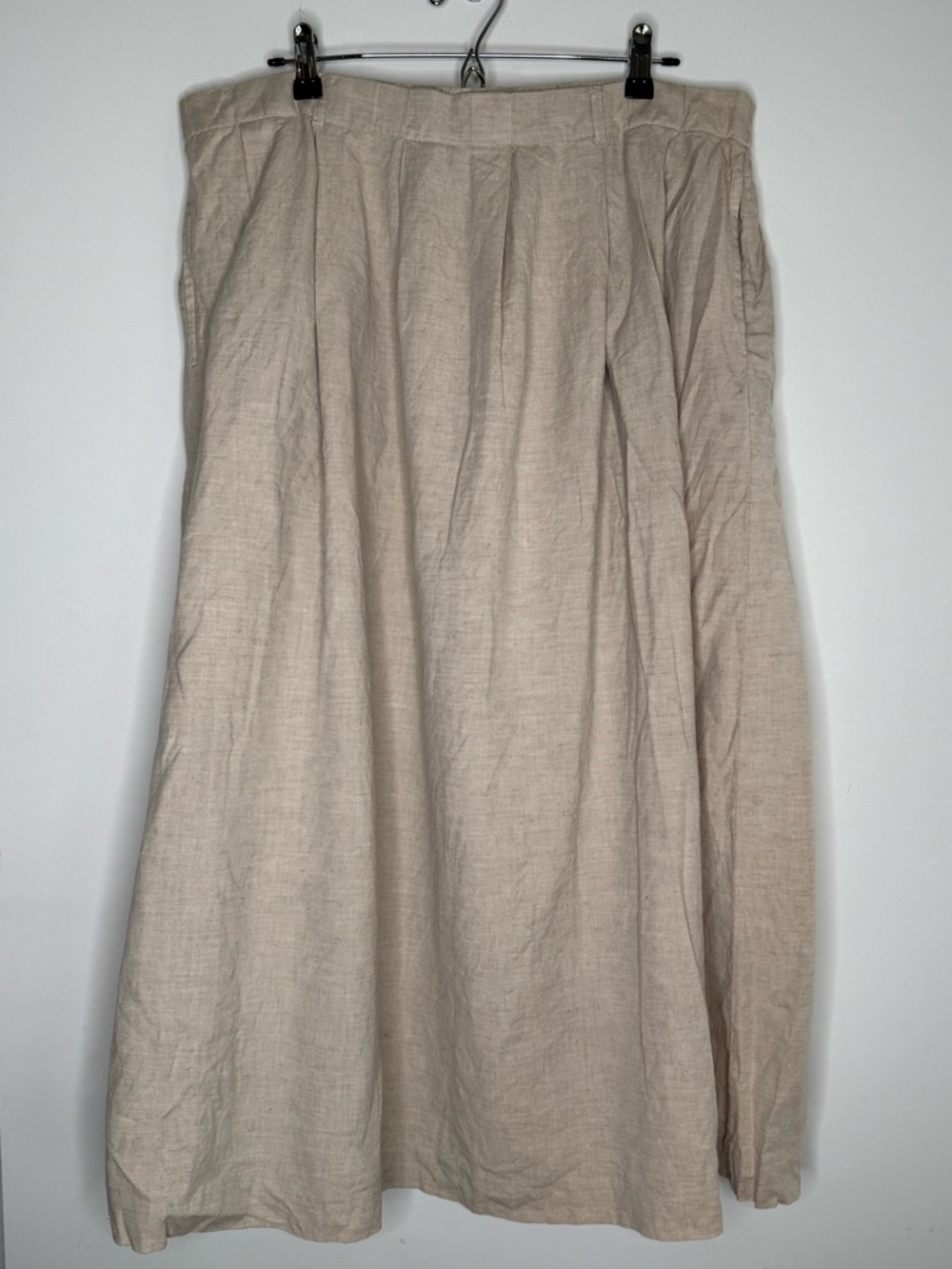 Plus Size 20 Linen Cotton Tan Midi Orvis Skirt Pockets Vintage Beach Coastal